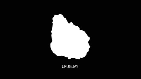 digital revealing and zooming in on uruguay country map alpha video with country name revealing background | uruguay country map and title revealing alpha video for editing template conceptual