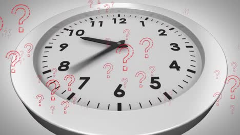 animation of question mark symbols over clock against white background