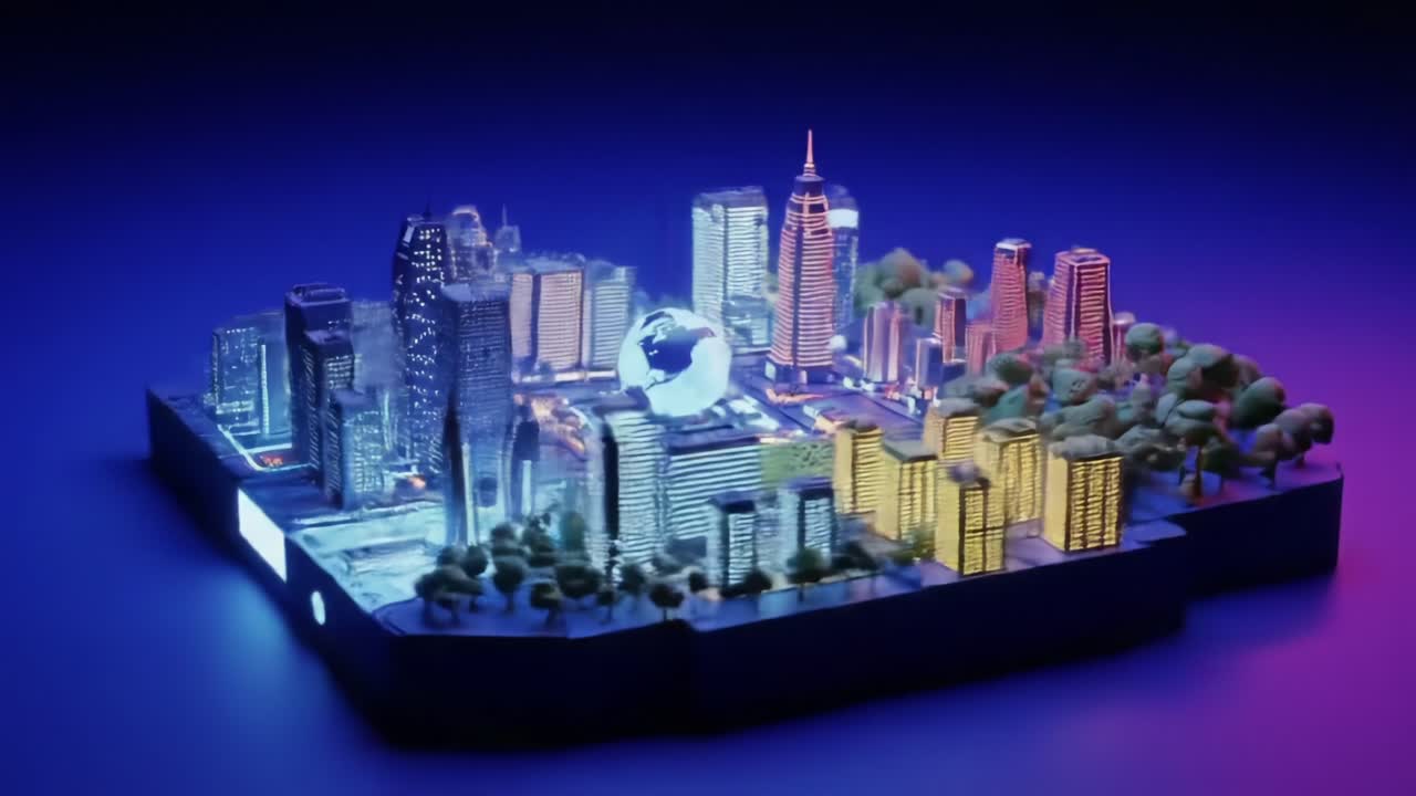 A Vibrant City Model Illuminated with Dynamic Colors Showcasing Modern ...