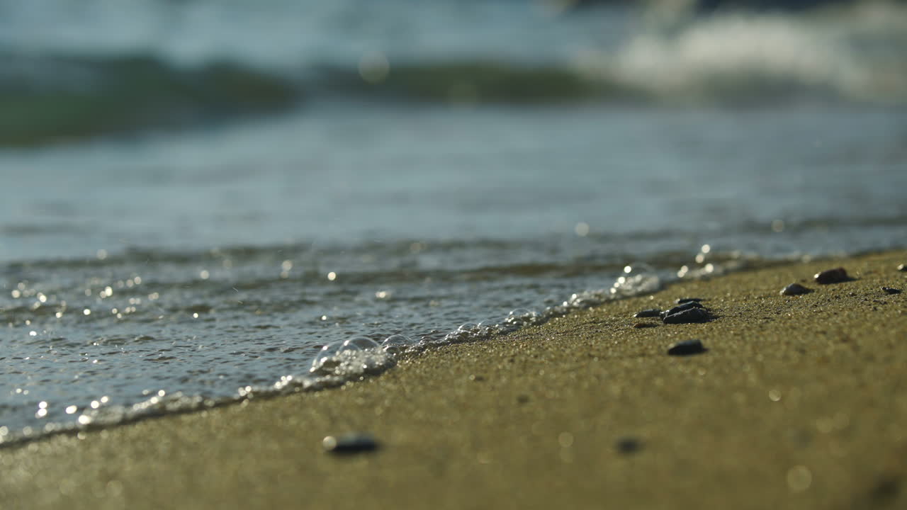 Close-up of beach waves and sand