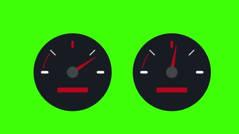 2d animated illustration of car speedometers on a green screen