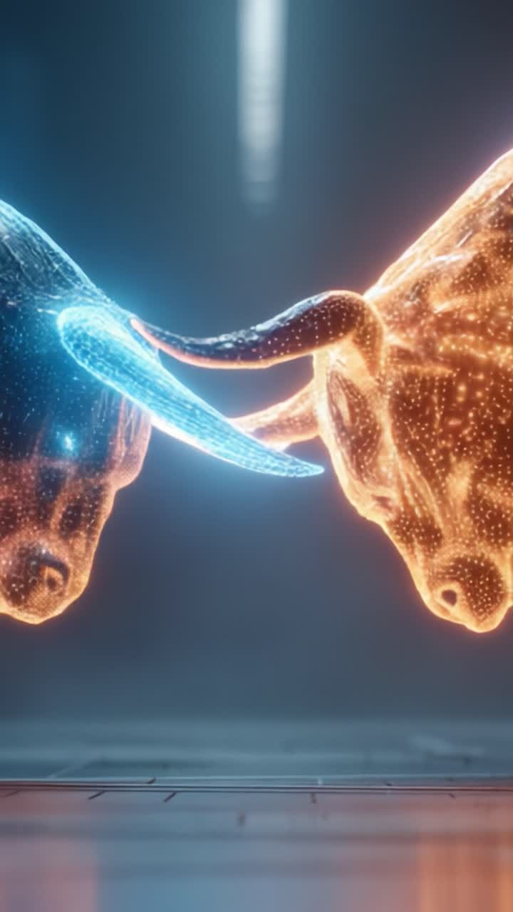 A Captivating Duel Between Two Digital Bulls, Highlighting the Fierce Competition and Dynamic Energy of the Market in Stunning Visuals