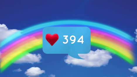 arco iris y icono de burbuja de mensaje con corazón