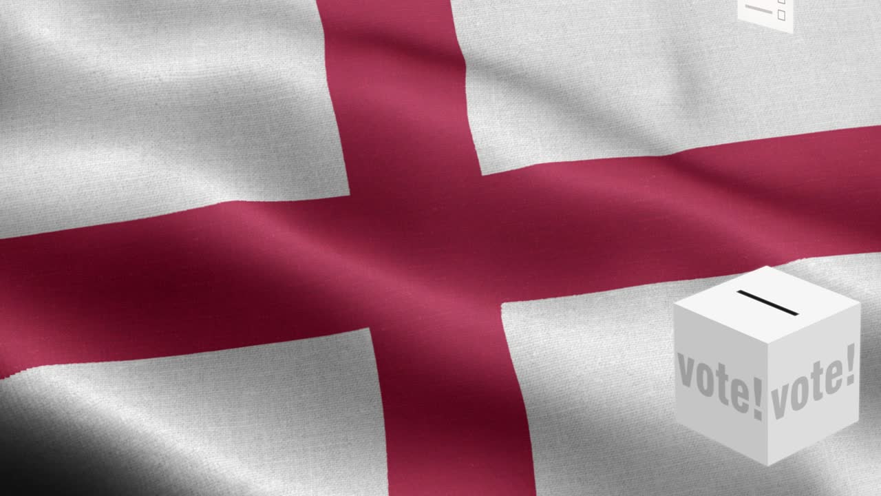 발 앞에 있는 투표용지 - 투표용지가 잉글랜드 선택을 위해 상자에 날아갑니다 - 선거 - 투표 - 잉글랜드의 발 - 잉글랜드 발 높은 세부 사항 - 국가 발 잉글랜드 파동 패턴 루프 가능한 요소 - 직물 질감과 끝없는 루프