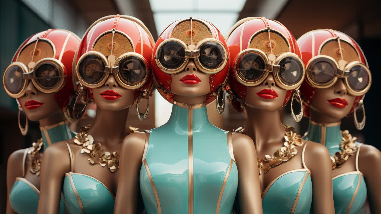 레트로 우주 시대 여성 동기화 수영 선수는 생성 ai로 만들어졌습니다.