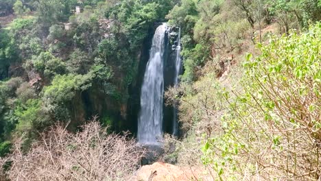 Hand-held-shot-of-the-stunning-Thomson-Falls,-highest-waterfall-in-Kenya