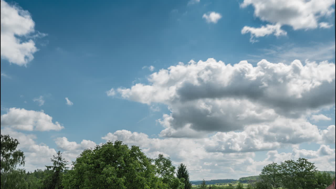 timelapse del cielo con nubes oscuras y árboles en primer plano