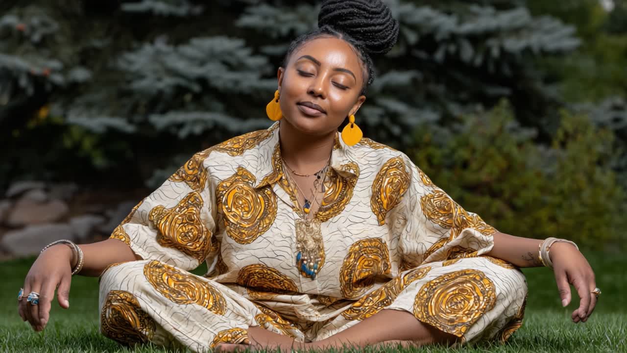 A Serene Moment: Capturing Peace and Grace in Natural Surroundings with Elegant Attire That Highlights Cultural Identity and Personal Expression in Soft Lighting