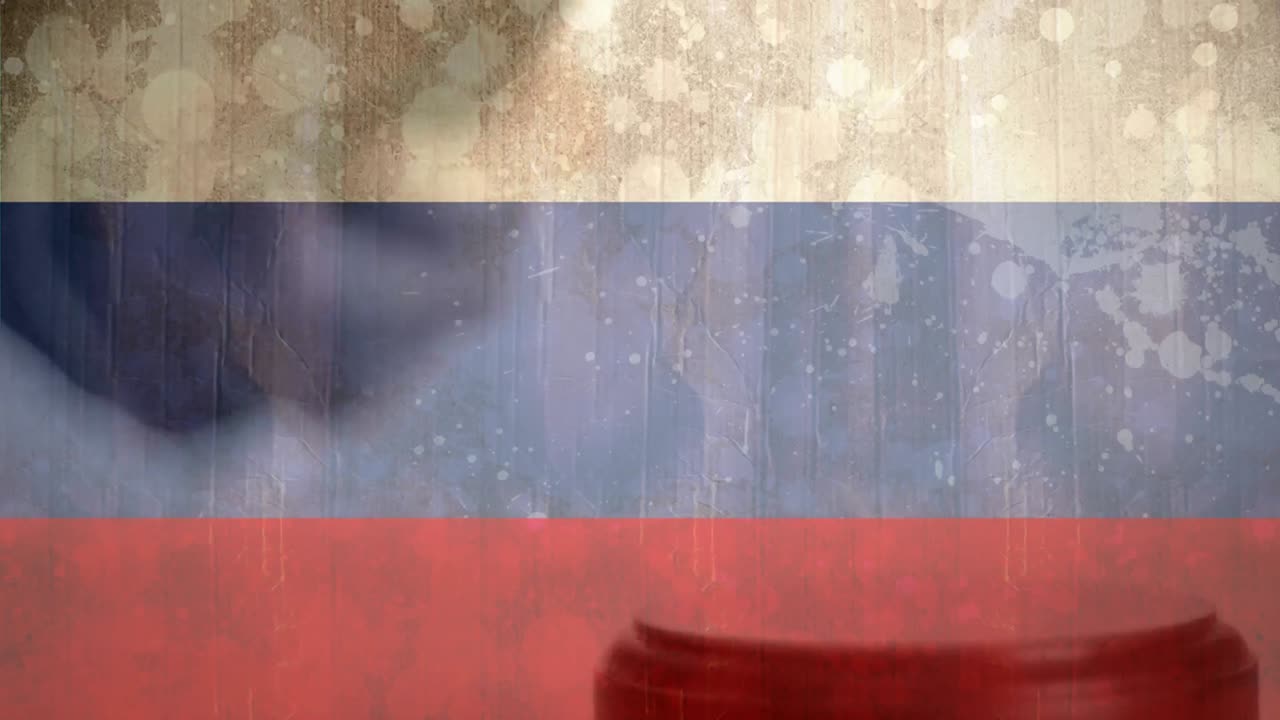 Digitally composite of grunge Russian Flag and gavel 4k
