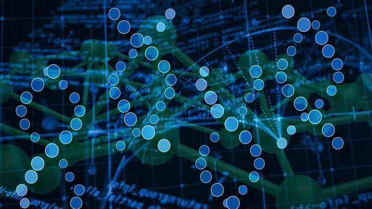 Network of connections and data processing animation over abstract blue background