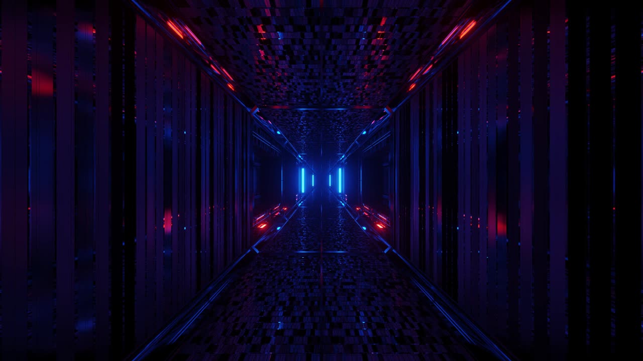 3d illustration motion backgrounds with futuristic sci-fi tunnel corridor with beautiful reflections and glowing lights artworks design club visuals vj loops