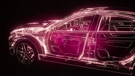 Holographic-animation-of-3D-wireframe-car-model-with-engine