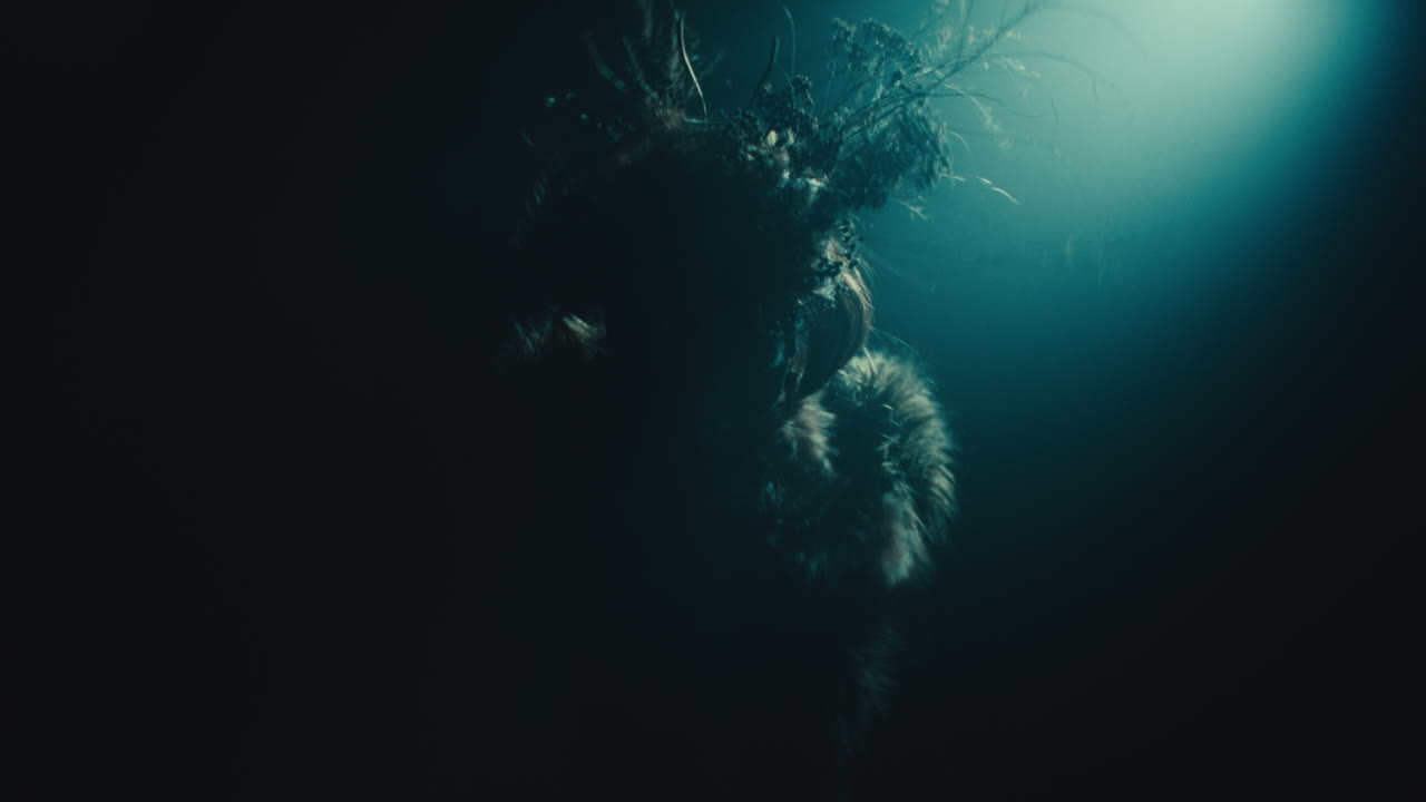 A creepy witch during the night storm