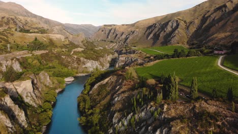 aerial of beautifully located vineyard in new zealand