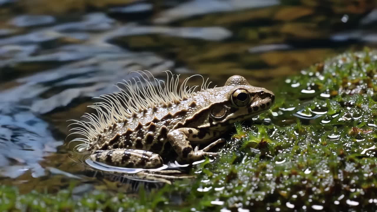 Small Frog on Moss in Water