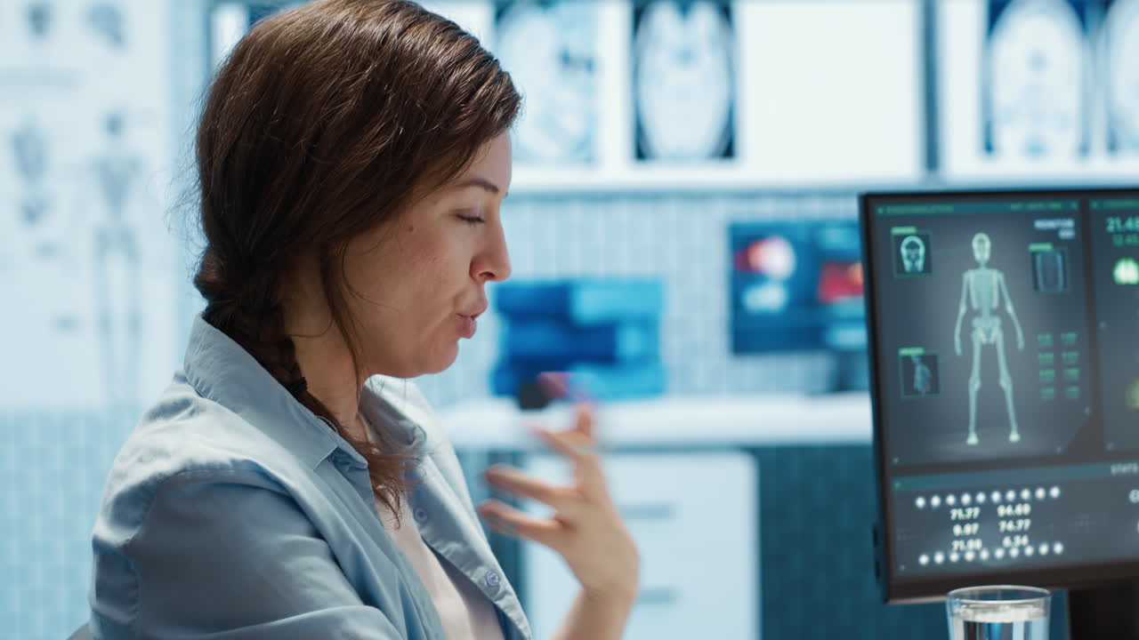 médico que lee imágenes de rayos x para un informe de diagnóstico en la consulta