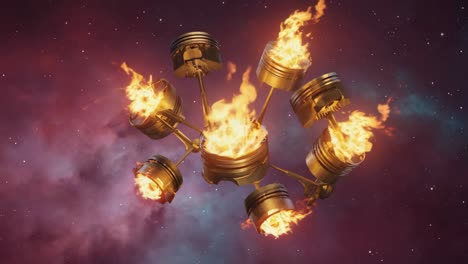 engine pistons on fire in space