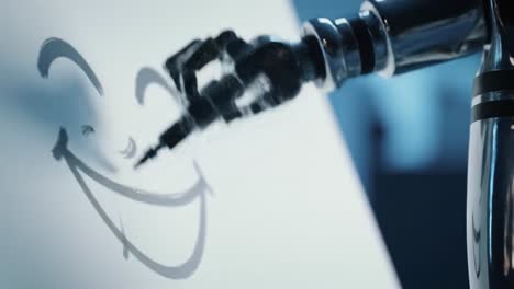 a robotic hand skillfully illustrates a joyful smile on canvas, showcasing the intersection of technology and artistry in modern robotics