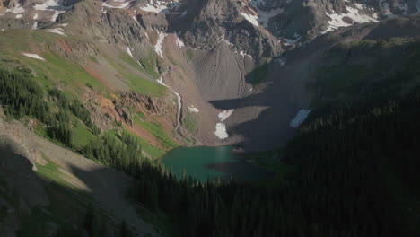 Colorado-Blue-Lakes-Mount-Sniffels-Wilderness-aerial-drone-cinematic-scenic-summer-San-Juans-Rocky-Mountains-Ridgway-Dallas-Range-14er-Million-Dollar-Highway-snow-melt-peaks-forward-reveal-motion