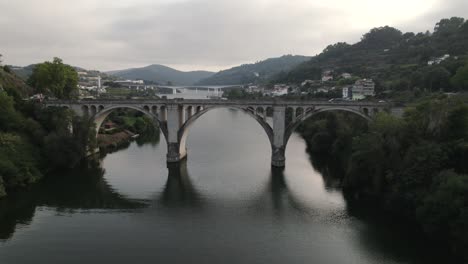 pull back of bridge over tamega river, penafiel portugal, close up of european landmark