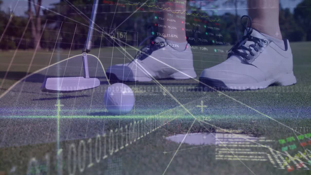 골프 코스에서 여성 골프 선수에 대한 데이터 처리 애니메이션