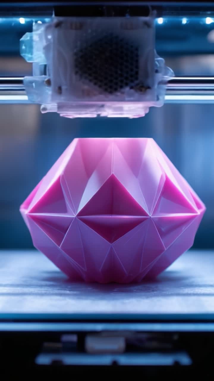 Innovative 3D Printing Process Captured: A Stunning Pink Geometric Design Emerges Layer by Layer in a Cutting-Edge Printing Technique