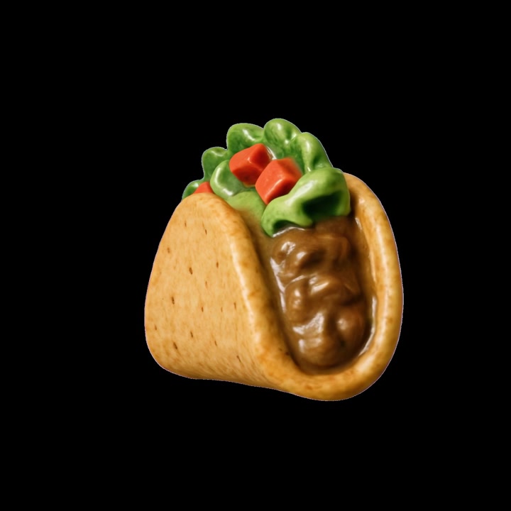Taco Animato in 3D che Ruota con Ripieno che Scompare