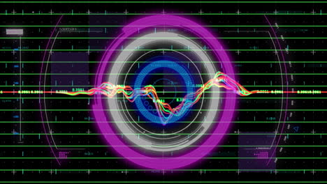 animación del procesamiento de datos financieros sobre el escaneo de alcance sobre fondo negro