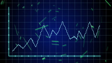 animación del procesamiento de datos a través de la red de red contra formas verdes abstractas sobre fondo azul.
