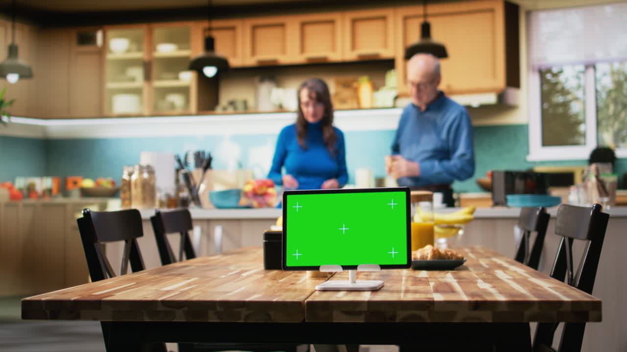 Isolated mockup with elderly woman enjoying breakfast at kitchen table