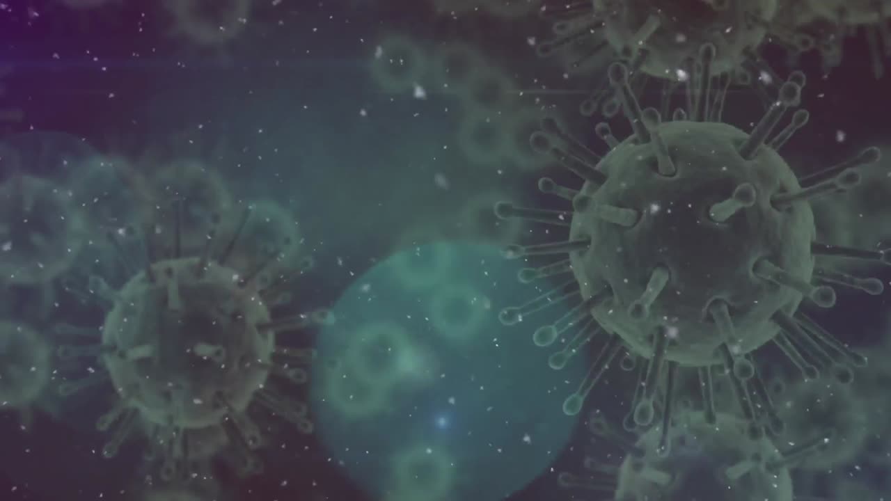 Animation of green covid 19 cells floating