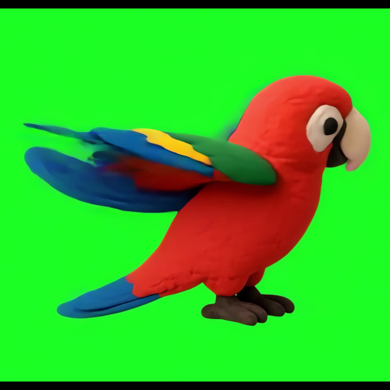 Colorful clay parrot sculpture animation isolated asset, transparent 4K video, alpha channel, ProRes