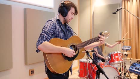 music band performing in a studio