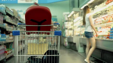 vista trasera silla especial para niños en el carrito del supermercado