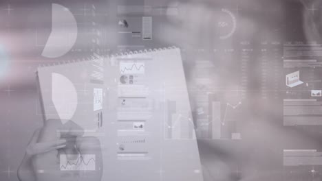 animation of data processing over person writing