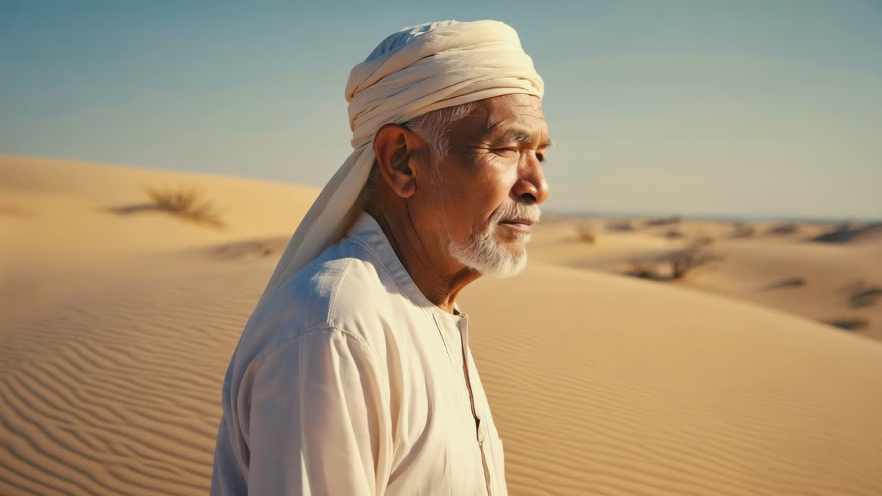Old Man in Traditional Arab Clothing in the Desert