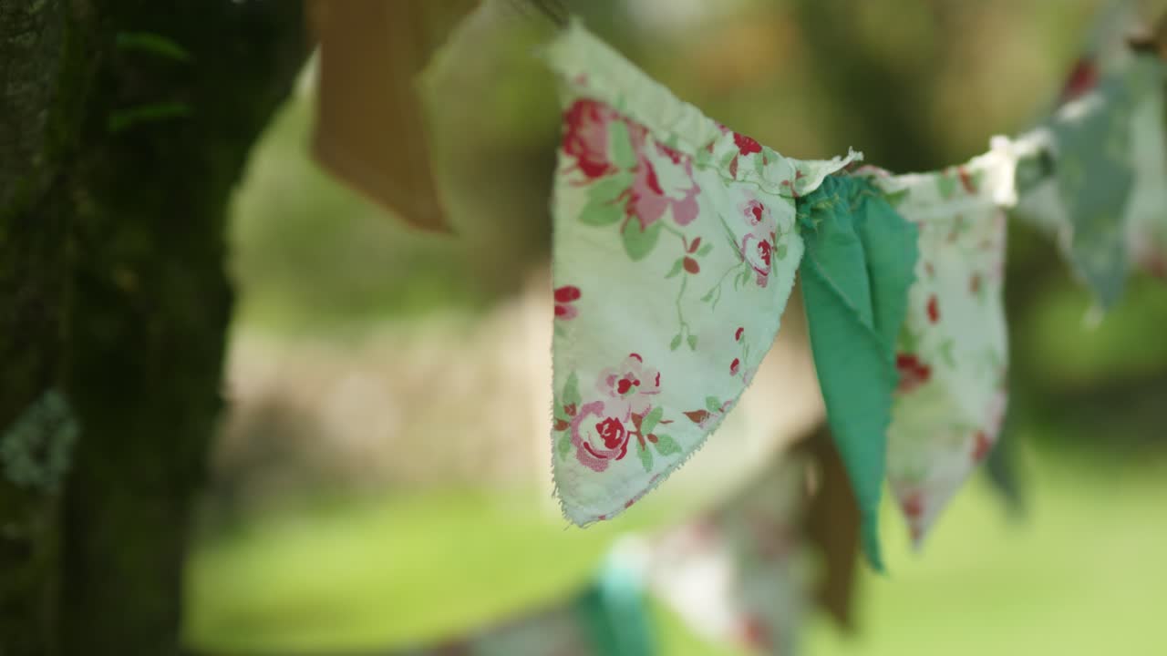 Summer Garden Party Bunting Flags rack focus