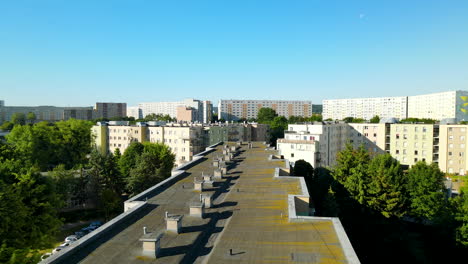 rooftop of a residential building in zaspa, suburb with soviet-era apartment blocks in gdansk, poland