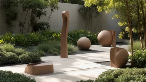 jardín moderno con esculturas