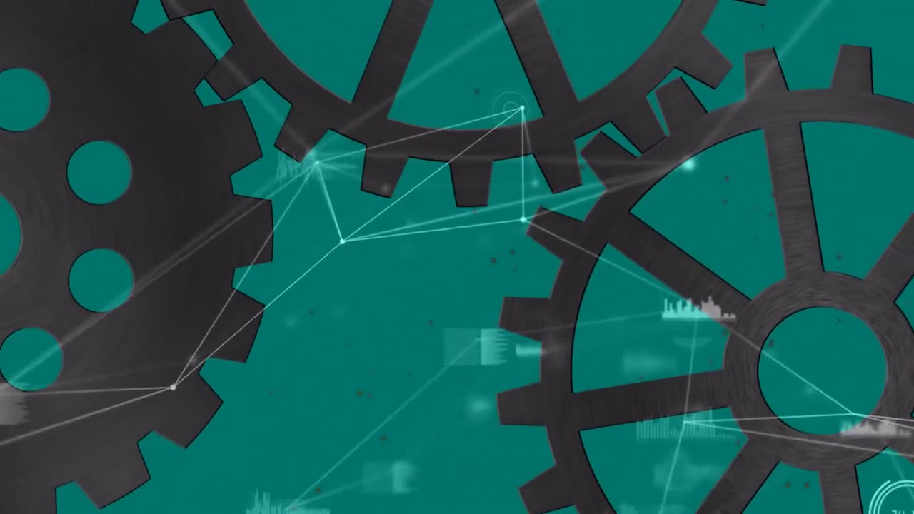 animación de la red de conexiones con engranajes sobre fondo verde