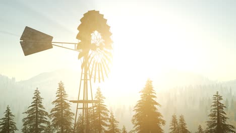 Typical-Old-Windmill-turbine-in-forest-at-sunset