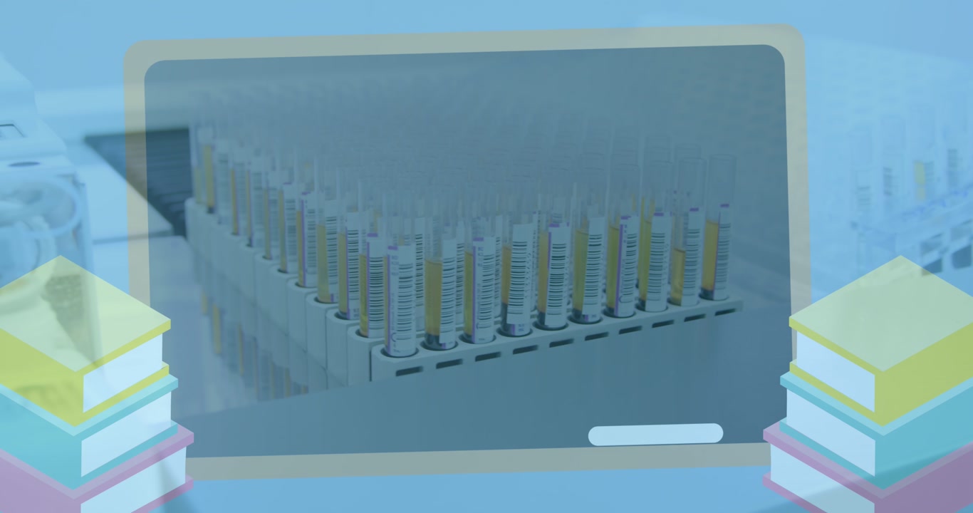 Animation of board and book icons over lab