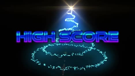 Animation-of-high-score-text-over-blue-trail-of-light