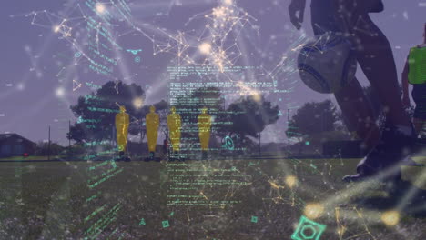 Animation of data processing over diverse male soccer players exercising
