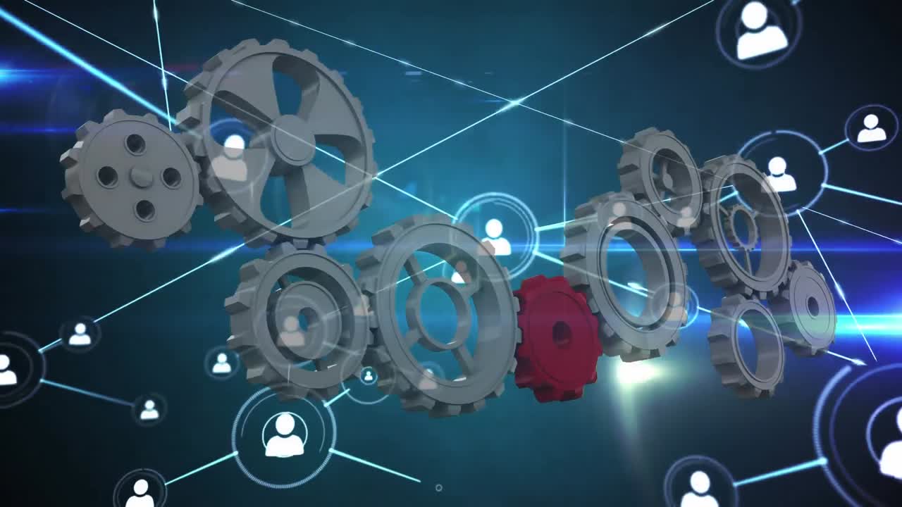 engranajes en movimiento y icono de perfil