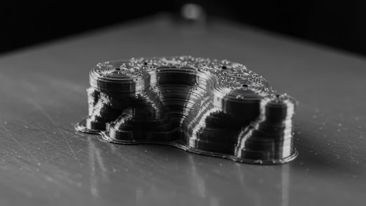 Precision 3D Printing Process Highlighted: Intricate Details of a Metal Print Revealed in High-Definition Frames Capturing Every Layer and Texture for Advanced Manufacturing Insights