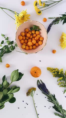 vibrant floral and fruit arrangement