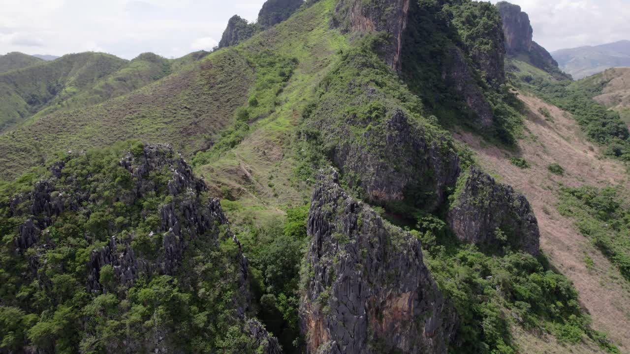 Aerial view of lush green cliffs in Los Morros de San Juan, Venezuela