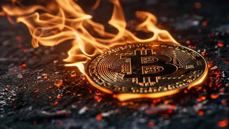 bitcoin coin engulfed in flames