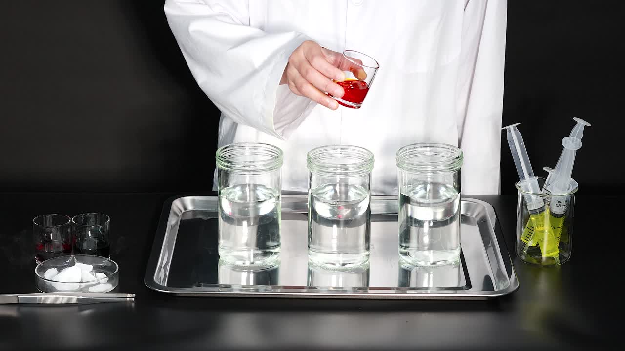 Mixing liquids to create colorful chemical reactions